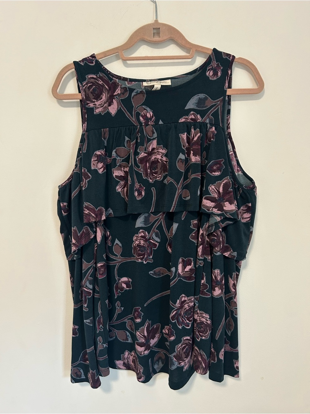 Jessica Simpson Green Floral Maternity Ruffle Sleeveless Top